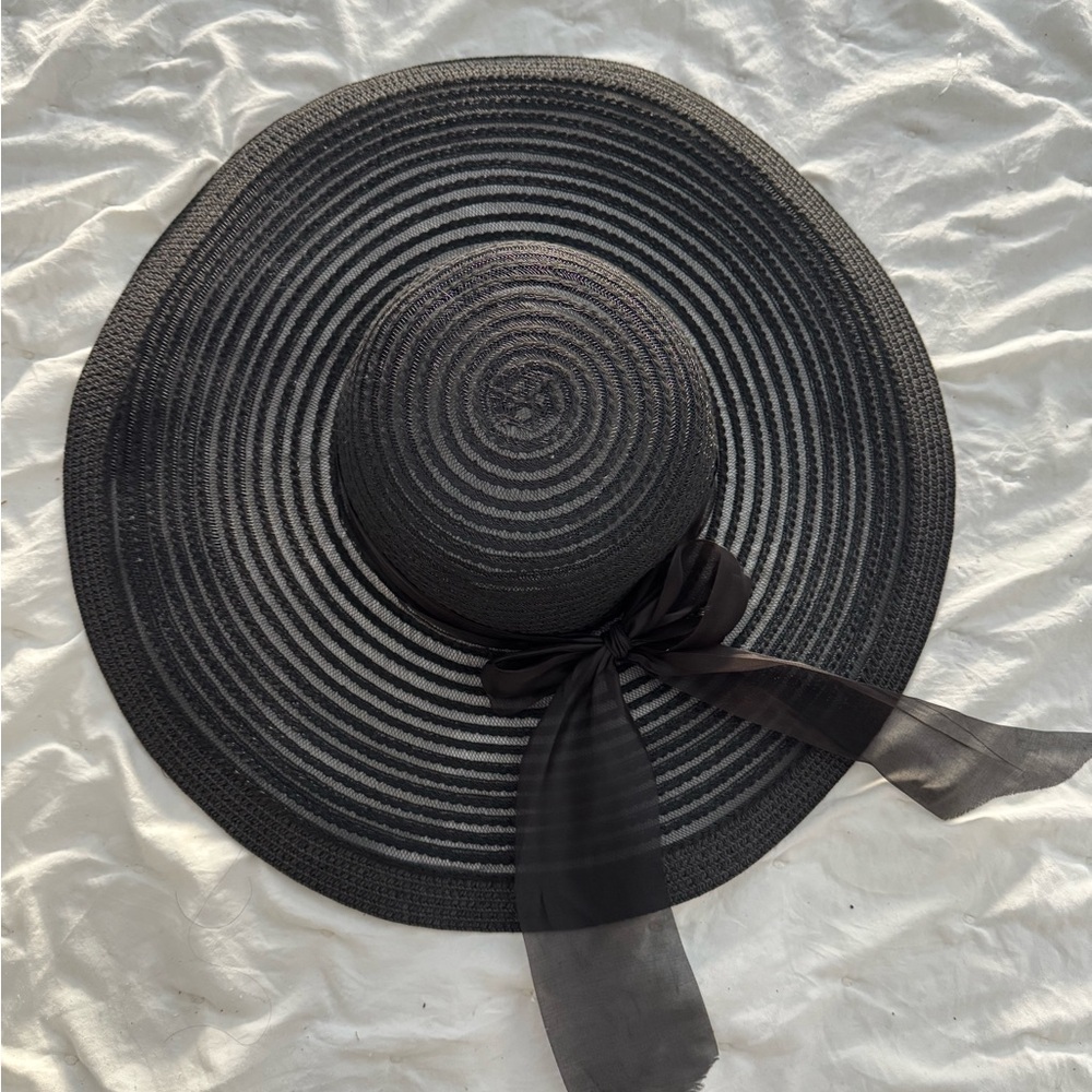 Chic Black Ribbon Sun Hat